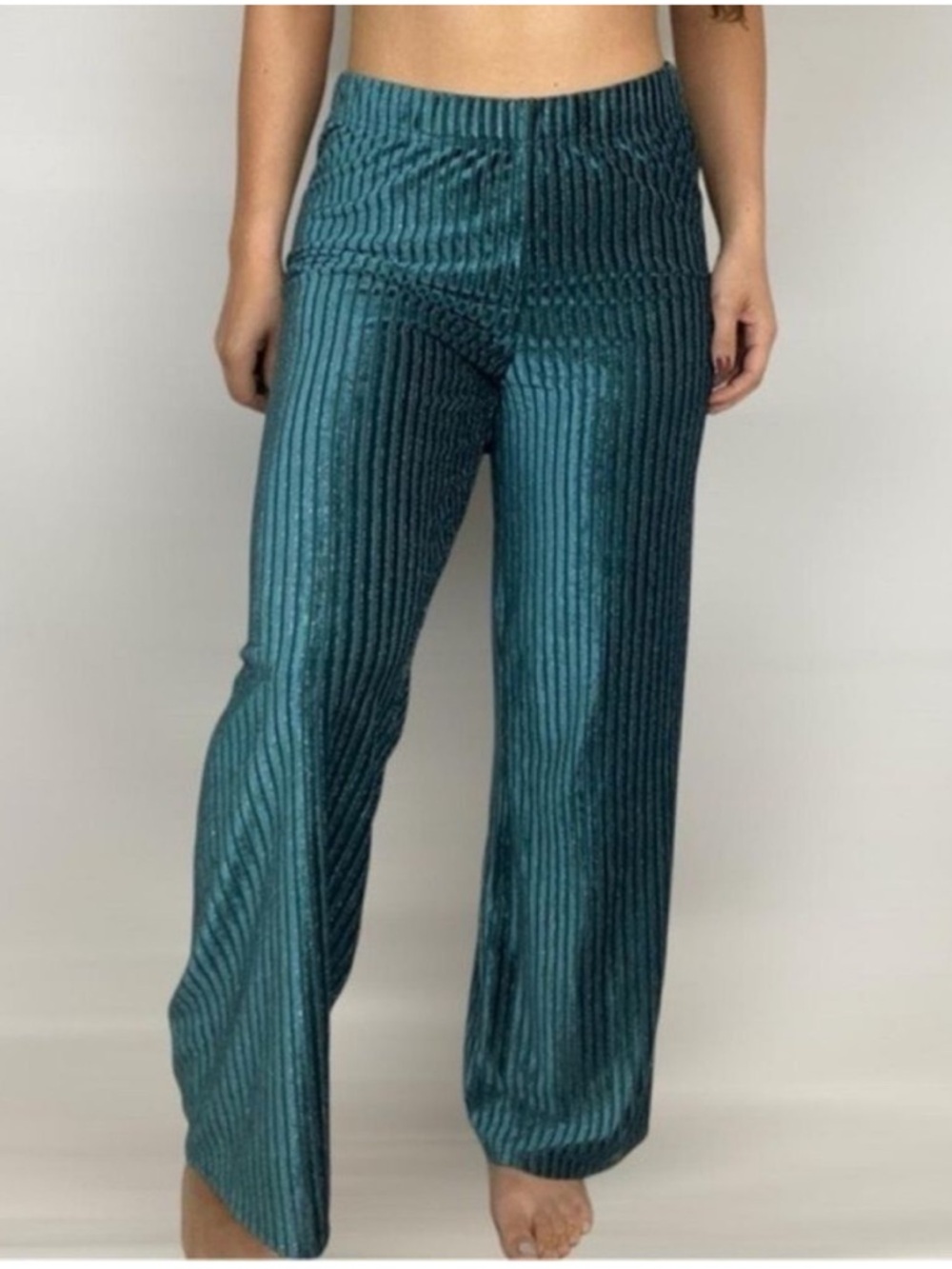 House of Harlow 1960 Emerald Green Velvet Metallic Shimmer Wide Leg Pants